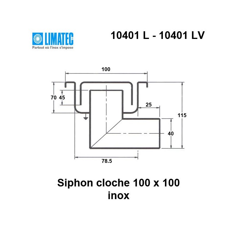 10401 L Siphon cloche inox 100 x 100