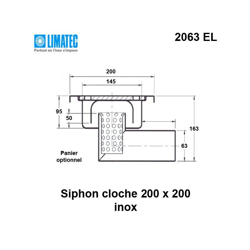 2063 EL Siphon cloche inox 200 x 200