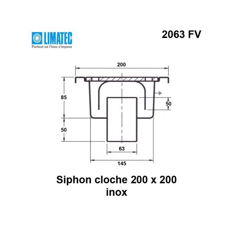 2063 FV Siphon cloche inox 200 x 200