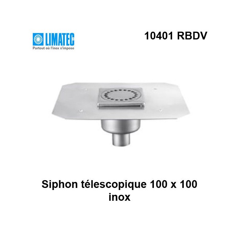 10401 RBDV Siphon télescopique cloche inox 100 x 100 avec platine d'étanchéité 10401 RBDV Siphon télescopique cloche inox 100 x 100 avec platine d'étanchéité