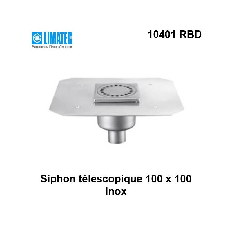 10401 RBD Siphon télescopique cloche inox 100 x 100 avec platine d'étanchéité