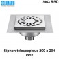2063 RBD Siphon télescopique cloche inox 200 x 200 avec platine d'étanchéité