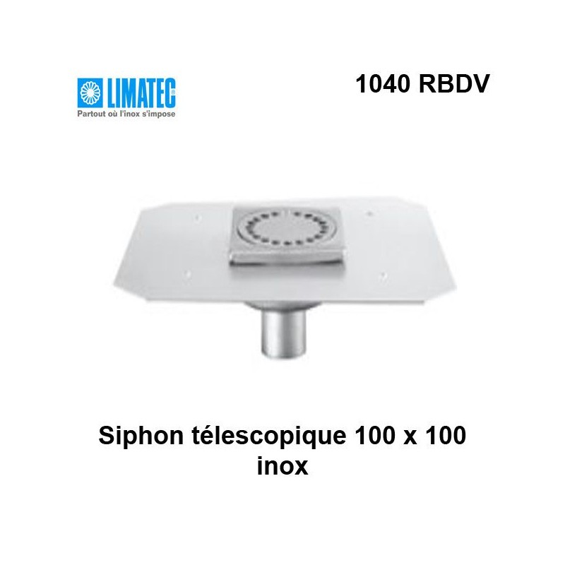 1040 RBDV Siphon télescopique cloche inox 100 x 100 avec platine d'étanchéité