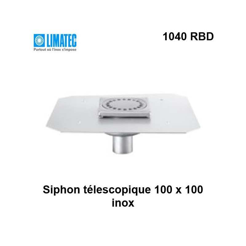 1040 RBD Siphon télescopique cloche inox 100 x 100 avec platine d'étanchéité
