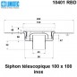 10401 RBD Siphon télescopique cloche inox 100 x 100 avec platine d'étanchéité
