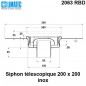 2063 RBD Siphon télescopique cloche inox 200 x 200 avec platine d'étanchéité
