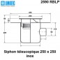 2590 RBLP Siphon télescopique cloche inox 250 x 250 avec platine d'étanchéité