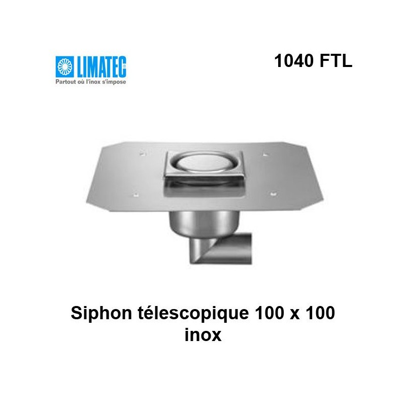 1040 FTL Siphon télescopique cloche inox 100 x 100 avec platine d'étanchéité 1040 FTL Siphon télescopique cloche inox 100 x 100 avec platine d'étanchéité