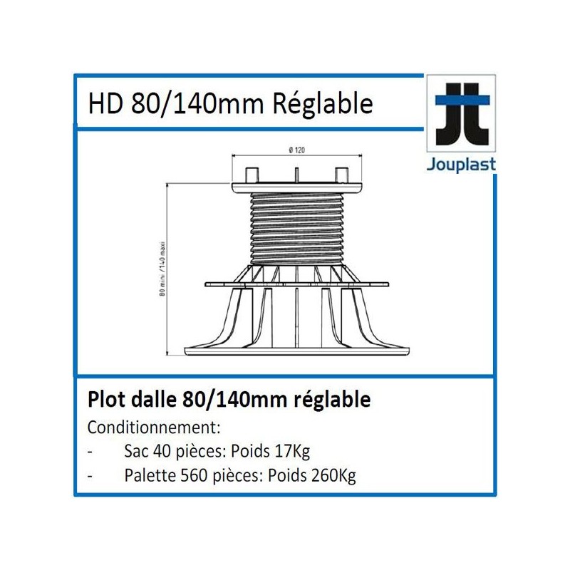 Plot DH80 hauteur réglable de 80 à 140 mm pour dalle 