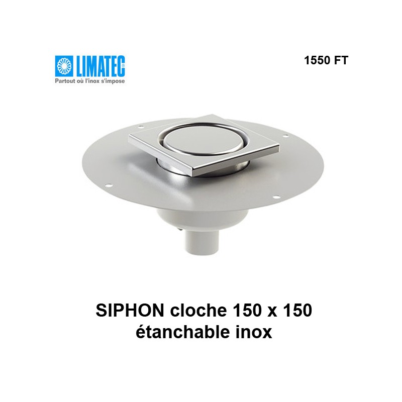 1550 FT Siphon télescopique cloche inox 150 x 150 avec platine d'étanchéité