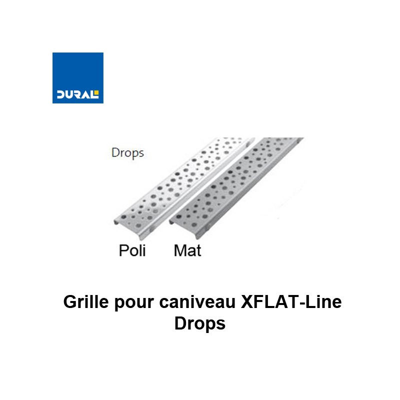 Grille "Drops" inox 304 poli pour caniveau XFLAT-LINE 55 cm