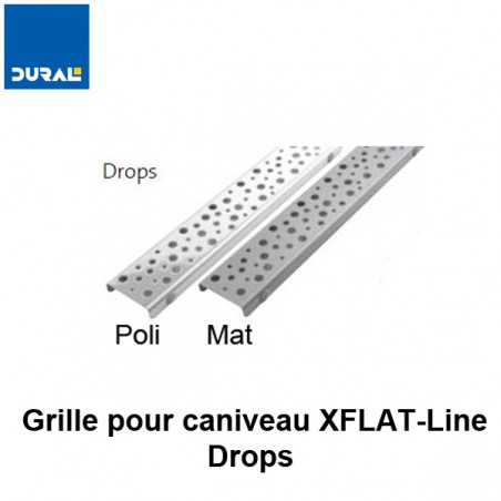 Grille "Drops" inox 304 poli pour caniveau XFLAT-LINE 55 cm
